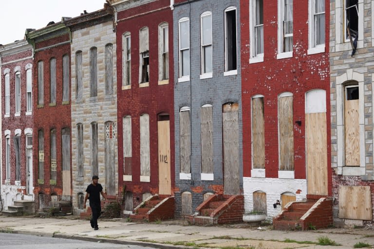 Boarded up houses in east Baltimore