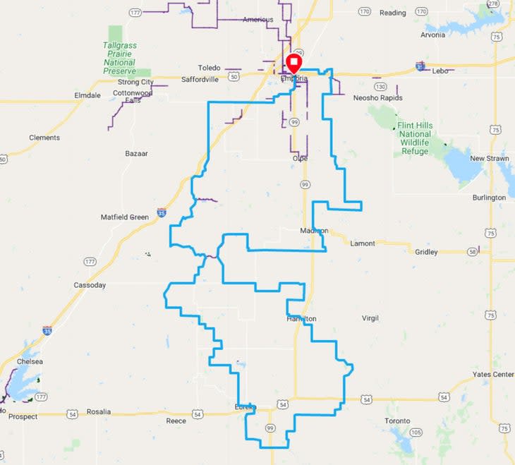 <span class="article__caption">All the Unbound Gravel routes go south this year. This is the 200-mile route.</span>