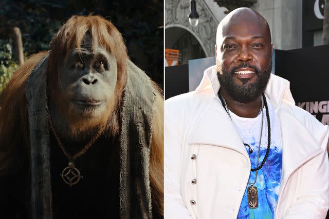 <p>courtesy 20th Century Studios; Axelle/Bauer-Griffin/FilmMagic</p> (Left-right:) Peter Macon in 'Kingdom of the Planet of the Apes'; on May 2