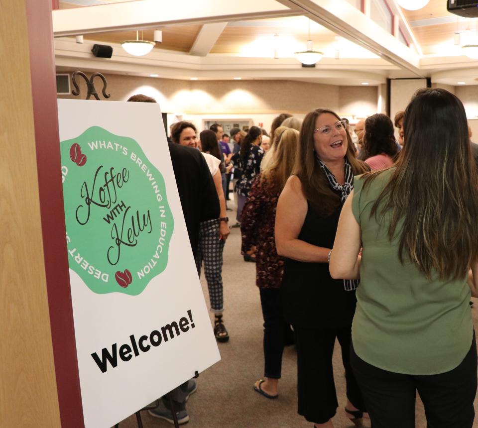 DSUSD's Superintendent Kelly May-Vollmar at a Koffee with Kelly event, where she meets with community members, students, parents and staff for one-on-one conversations.