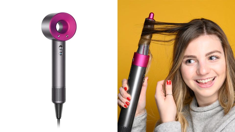 A photo of the Dyson Supersonic Hair Dryer next to a photo of the Dyson Airwrap Complete Styler.