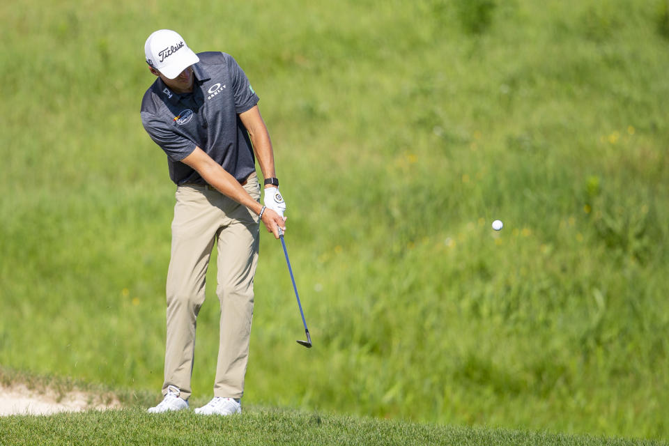 Richy Werenski chips on the 18th hole of the during the first round of the 3M Open golf tournament in Blaine, Minn., Thursday, July 23, 2020. (AP Photo/Andy Clayton- King)