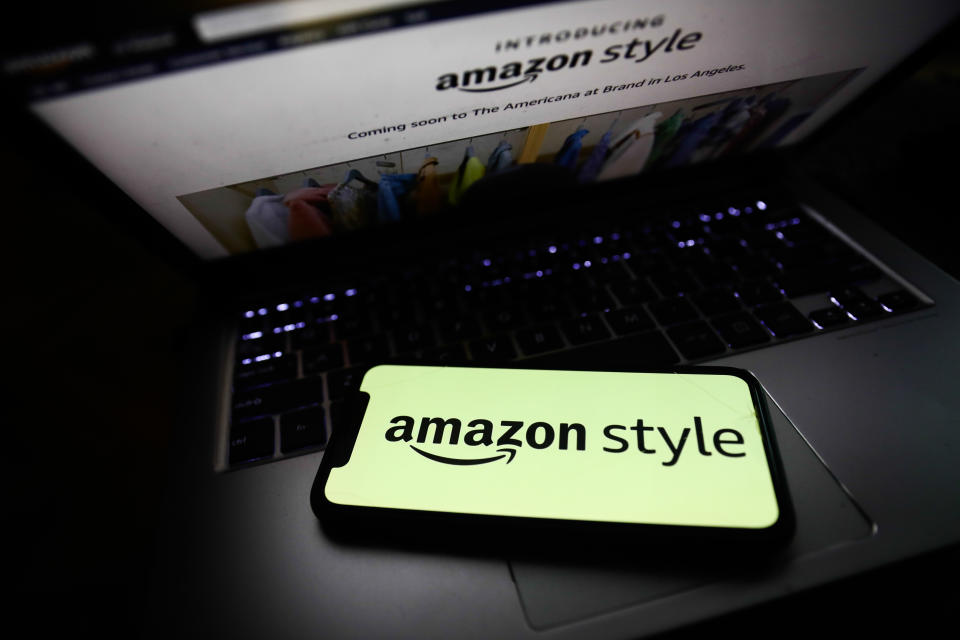 Amazon Style logo displayed on a phone screen and Amazon website displayed on a laptop screen are seen in this illustration photo taken in Krakow, Poland on January 25, 2022. (Photo by Jakub Porzycki/NurPhoto via Getty Images)