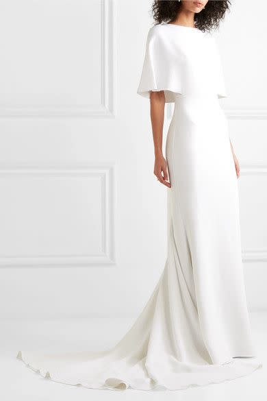 Cushnie Cape-effect white crepe fishtail gown