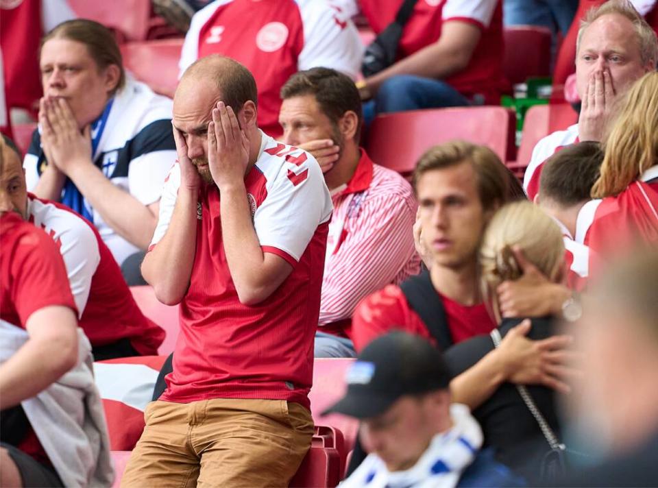 Danish fans showing fear when Christian Eriksen collapses