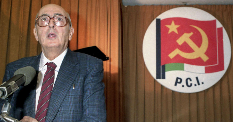 FILE - Giorgio Napolitano is seen in this 1991 file photo at the time when he was a member of the Italian Communist Party (PCI). Giorgio Napolitano, the first former Communist to rise to Italy’s top job — president of the Republic — and the first president to be re-elected, has died Friday, Sept. 22, 2023. He was 98. (AP Photo, File)