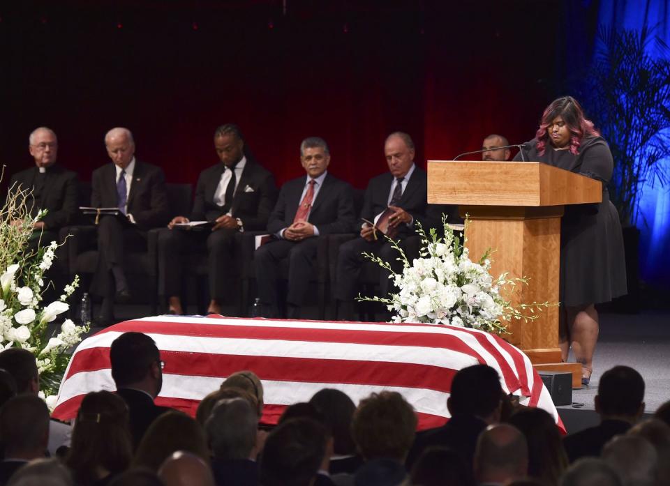 31) Bridget McCain, daughter of John McCain speaks at the memorial service at North Phoenix Baptist Church