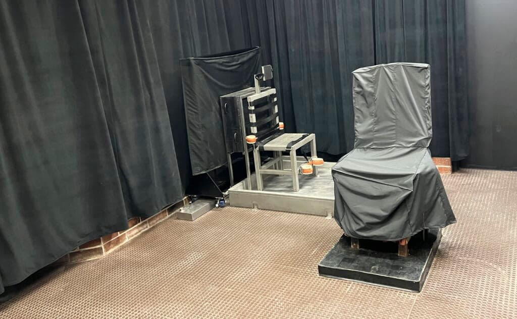 This photo provided by the South Carolina Dept. of Corrections shows the state’s death chamber in Columbia, S.C., including the electric chair, right, and a firing squad chair, left. ( South Carolina Dept. of Corrections via AP)