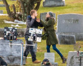 <p>The actors were caught filming an intense scene for their new flick, <em>Ben Is Back, </em>in a graveyard in New York City on Tuesday. (Photo: Alessio Botticelli/GC Images) </p>