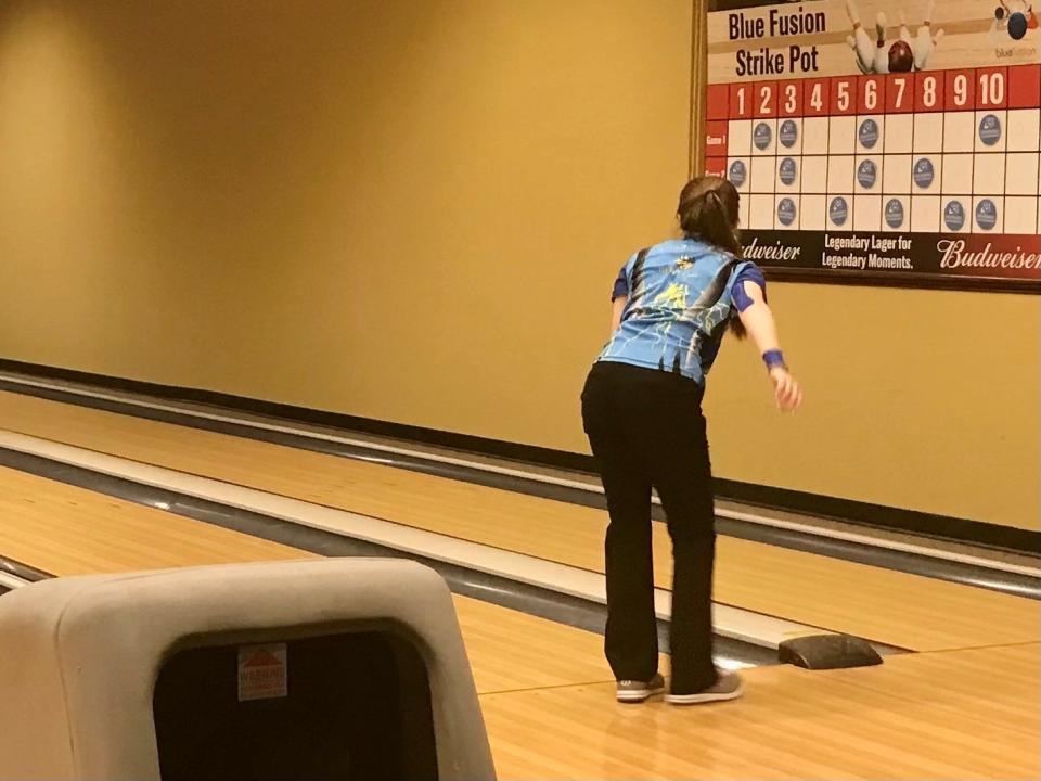 River Valley's girls bowling team competes against Pleasant during a match last season at BlueFusion.