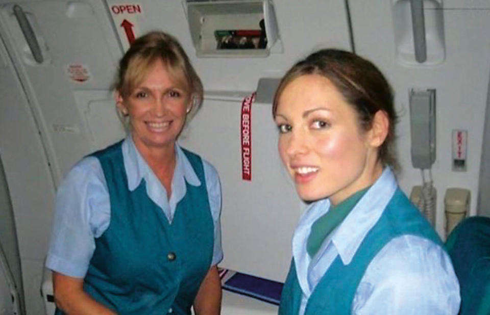 Becky Lynch and her mother as flight attendants. (Gallery Books)