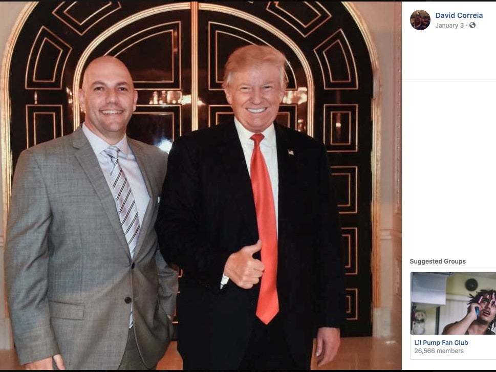 An undated screenshot of Mr Correia's Facebook appears to show the arrested businessman posing with Donald Trump: via REUTERS
