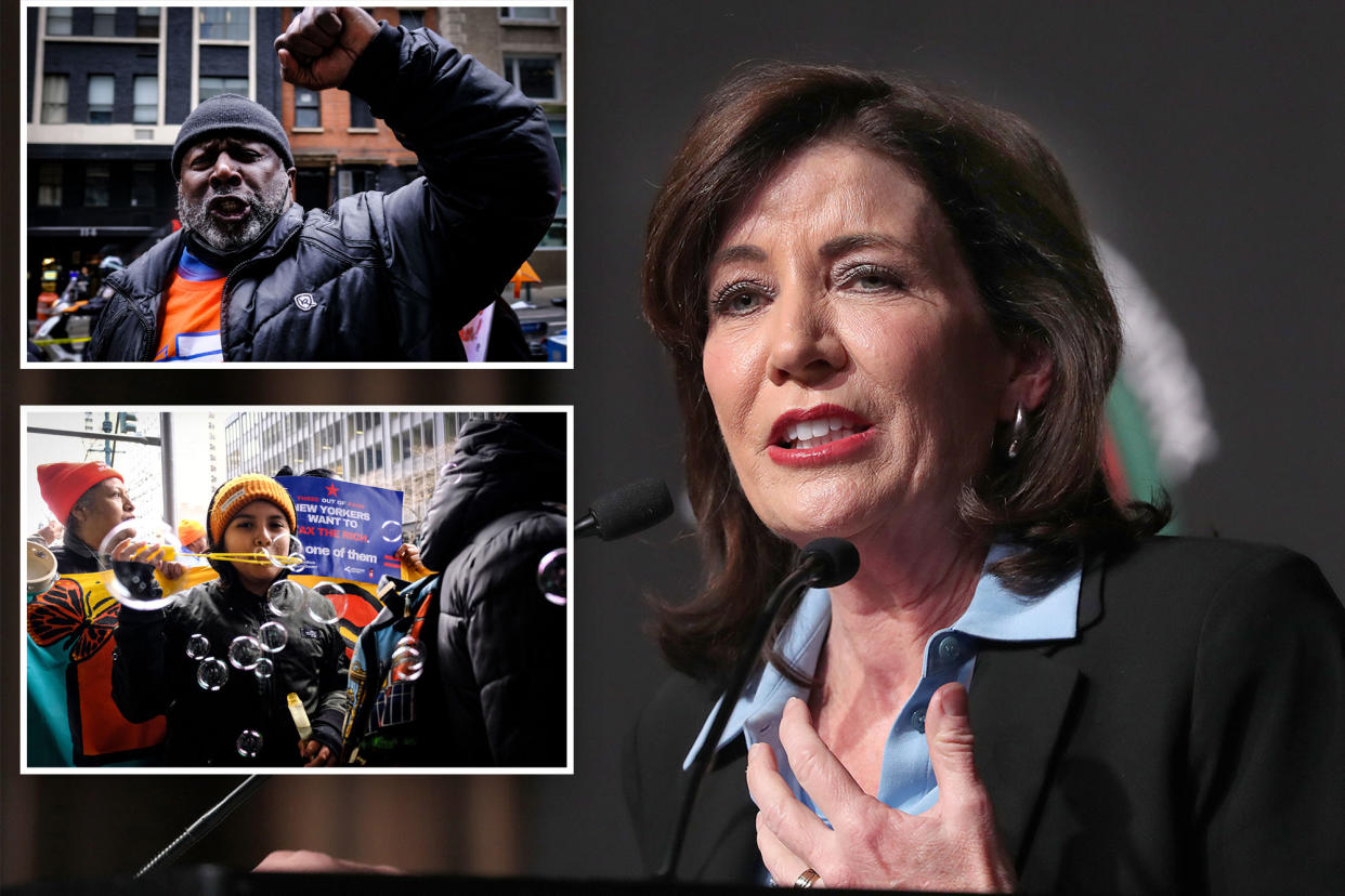 Gov. Kathy Hochul, New York City Mayor Eric Adams and the Reverend Al Sharpton, President and Founder of the National Action Network all speak at the National Action Network (NAN) annual convention in New York City on April 10, 2024