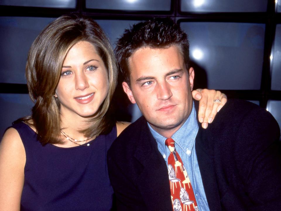 Jennifer Aniston and Matthew Perry attend the 1995 NBC Fall Preview at the Lincoln Center in New York.