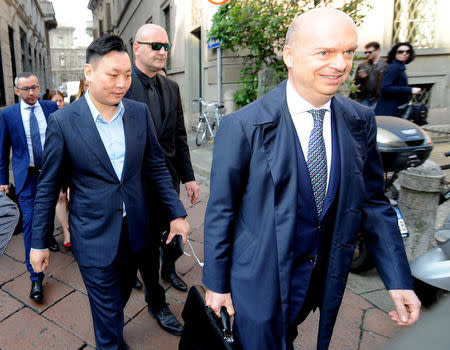 David Han Li arrives at a notary's office for the transfer of ownership of AC Milan from Silvio Berlusconi's Fininvest to China's Li Yonghong in Milan, Italy, April 13, 2017. REUTERS/Daniele Mascolo