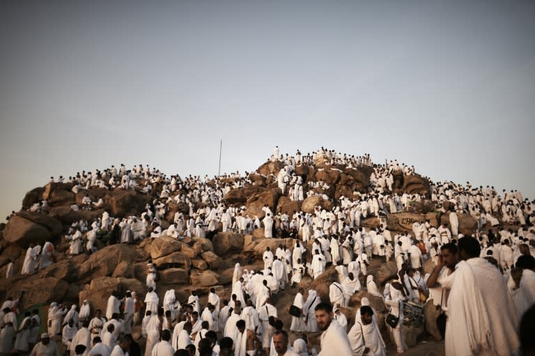 Muslim pilgrims gather on Mount Arafat near Mecca as they perform one of the Hajj rituals on October 3, 2014