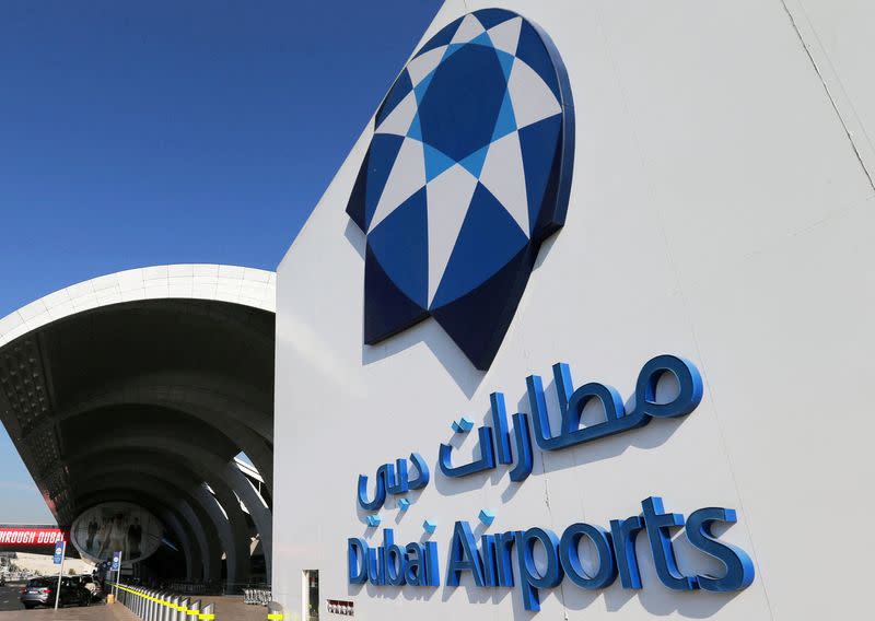 FILE PHOTO: FILE PHOTO: The corporate logo of Dubai Airports is seen at terminal three of Dubai Airport