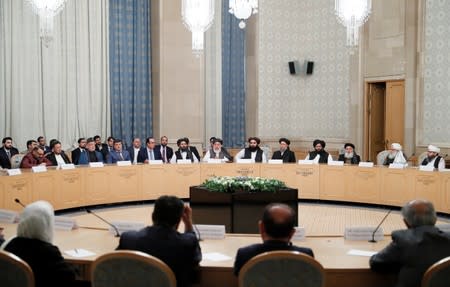 Afghan senior politicians and members of a Taliban delegation attend peace talks in Moscow