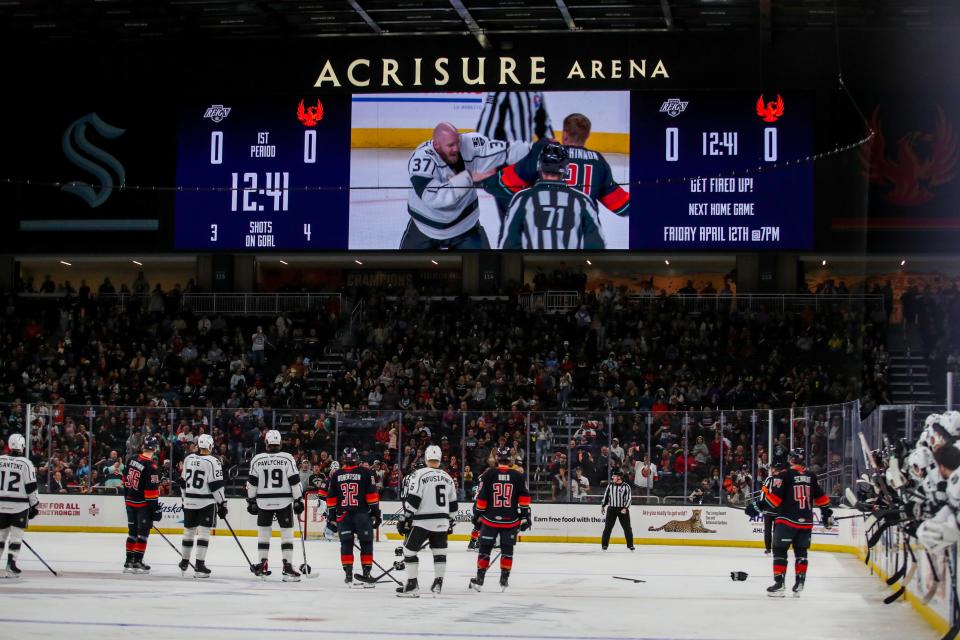 Acrisure Arena seats 10,087 for hockey games.