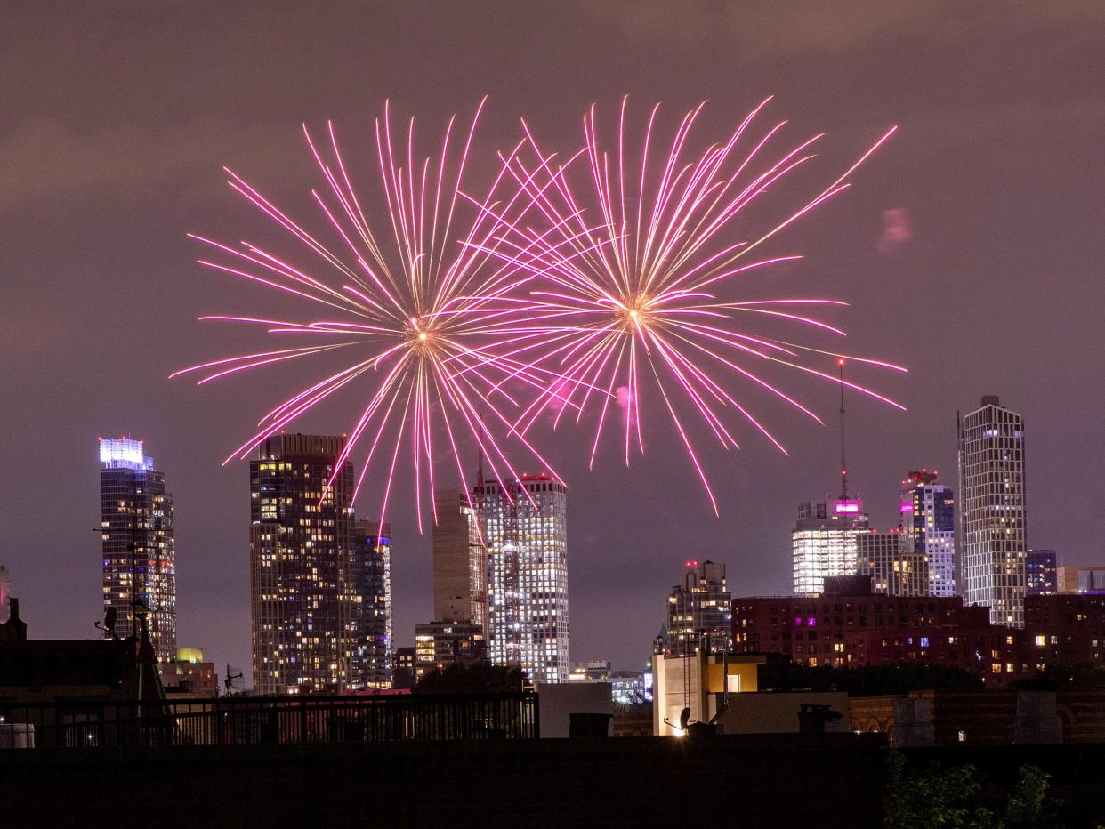 Illegal fireworks illuminate the sky over the Bedford-Stuyvesant neighborhood of the Brooklyn borough of New York City, New York, U.S., June 19, 2020. REUTERS/Lucas Jackson