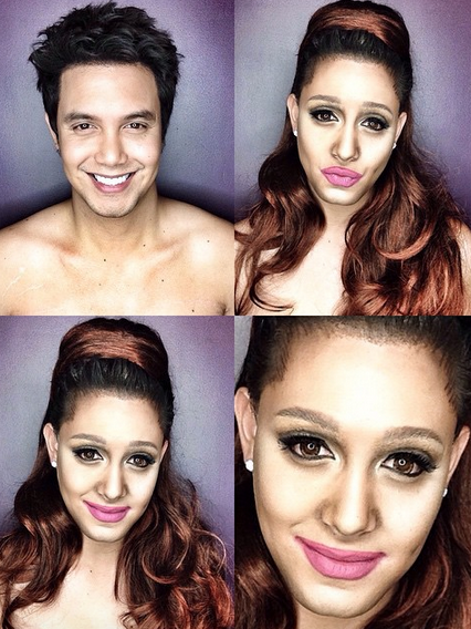 Makeup artist Paolo Ballesteros transforms himself into Ariana Grande.