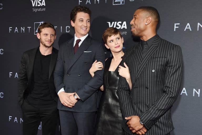 Jamie Bell (Ben Grimm), Miles Teller (Reed Richards), Kate Mara (Sue Storm) y Michael B. Jordan (Johnny Storm), los protagonistas de la versión estrenada en 2015