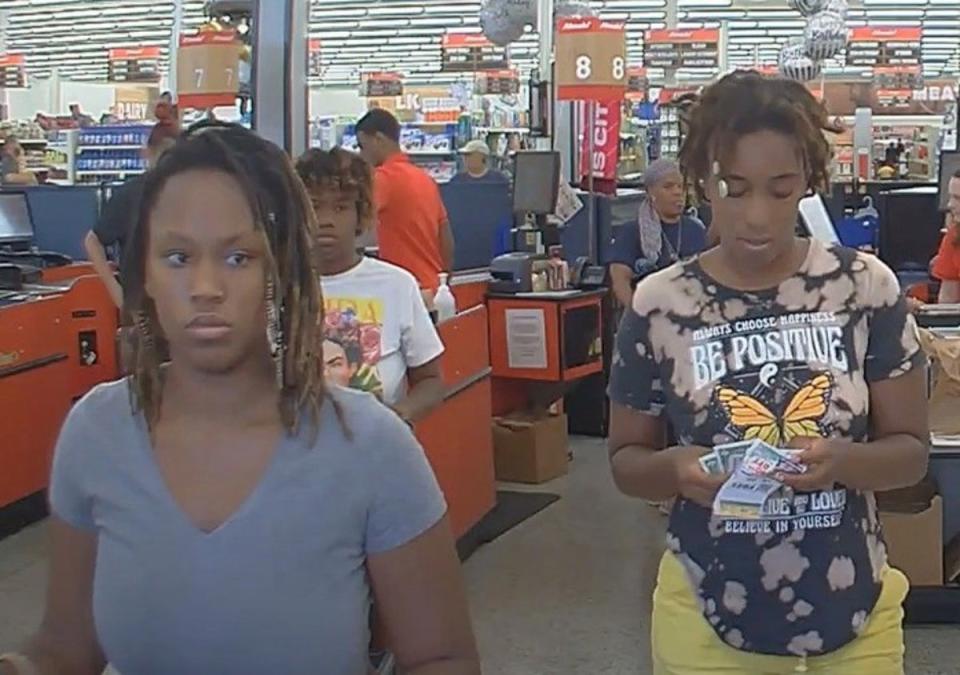 Mikayla Thompson, 25, of St. Louis; Gerrielle German, 27, of Lake Horn, Mississippi; and Ma’Kayla Wickerson, 36, of St. Louis, spotted at a  store prior to their 13 August disappearance (Berkeley Police Department)