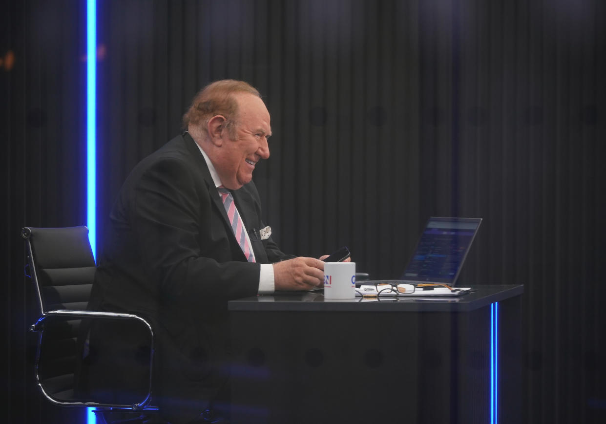 Presenter Andrew Neil prepares to broadcast from a studio during the launch event for new TV channel GB News at The Point in Paddington, London. Picture date: Sunday June 13, 2021.