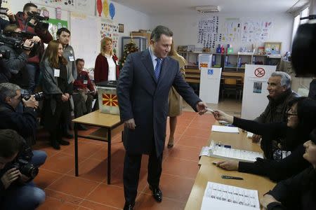 Leader of Macedonian ruling party VMRO-DPMNE and former Prime Minister Nikola Gruevski leaves a polling station after casting his vote during elections in Skopje, Macedonia, December 11, 2016. REUTERS/Ognen Teofilovski