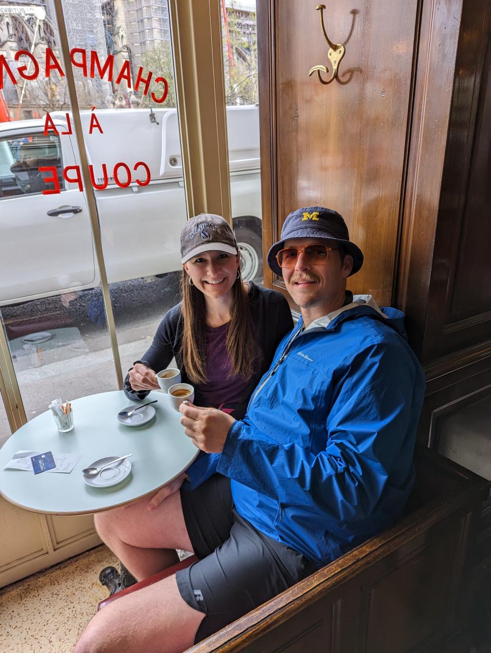 sarah kuta and partner having espresso in paris