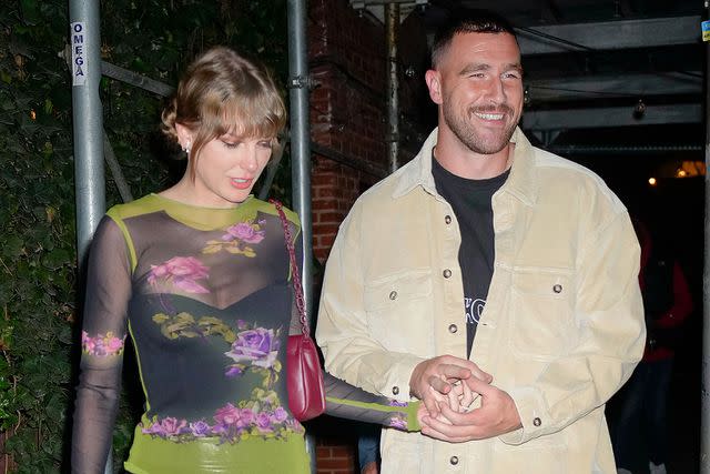 <p>Gotham/GC Images</p> Taylor Swift and Travis Kelce in October 2023