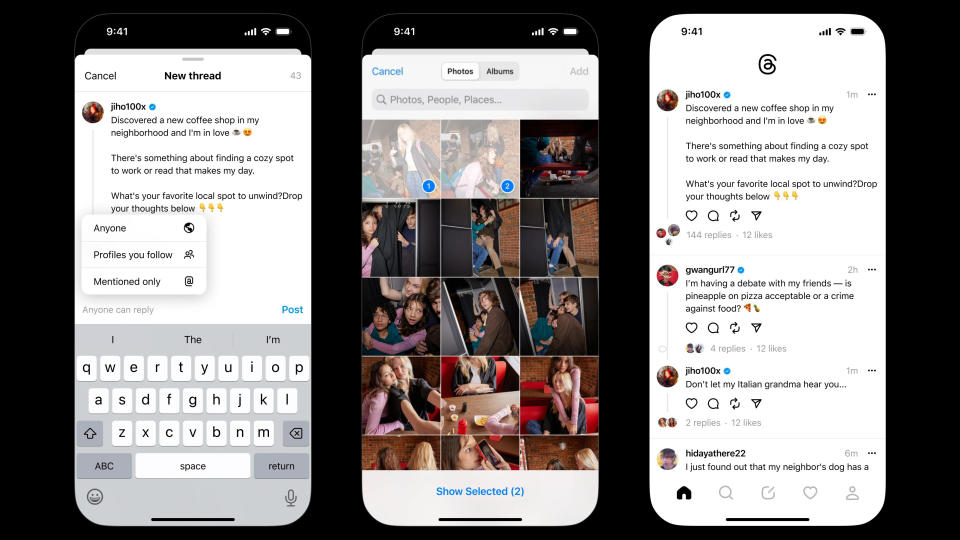 Screenshots of Threads app