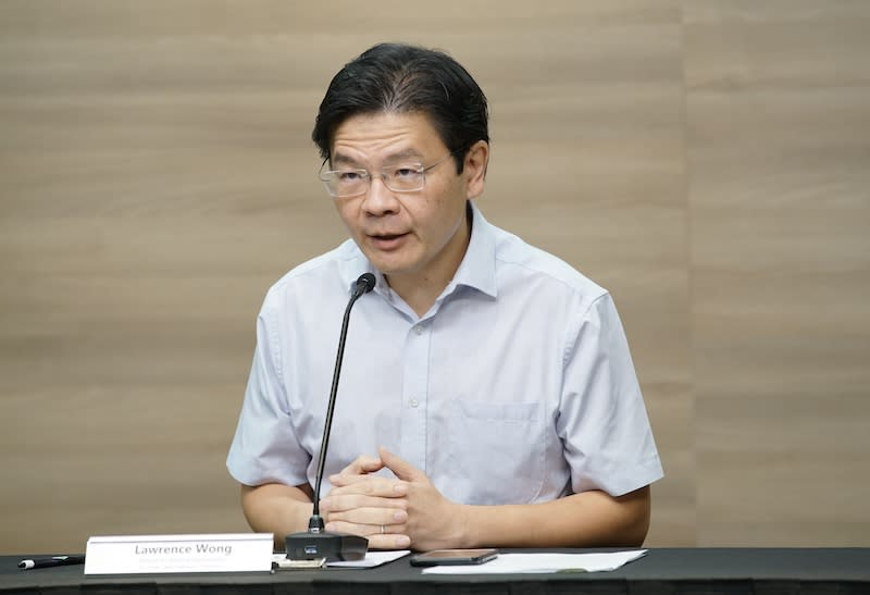 National Development Minister Lawrence Wong, who co-chairs a multi-ministry taskforce on COVID-19, addresses reporters at a virtual press conference on Friday, 15 May 2020. PHOTO: Kenji Soon/Ministry of Communications and Information