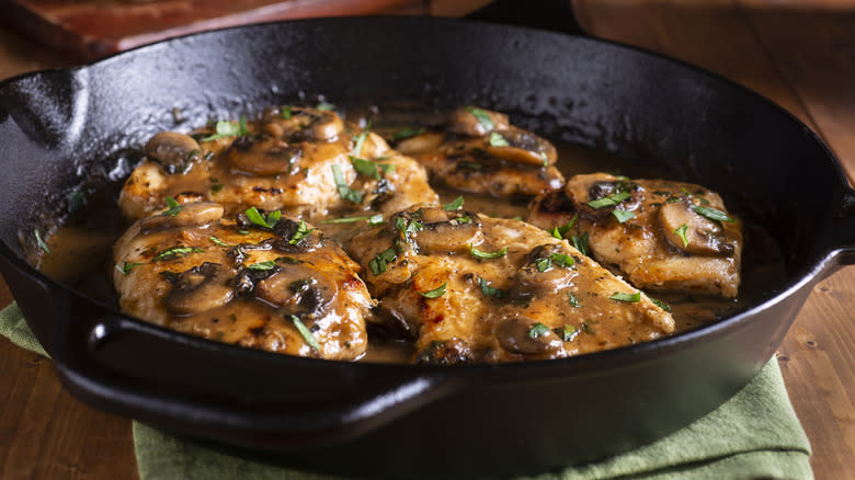 Cast iron skillet with food