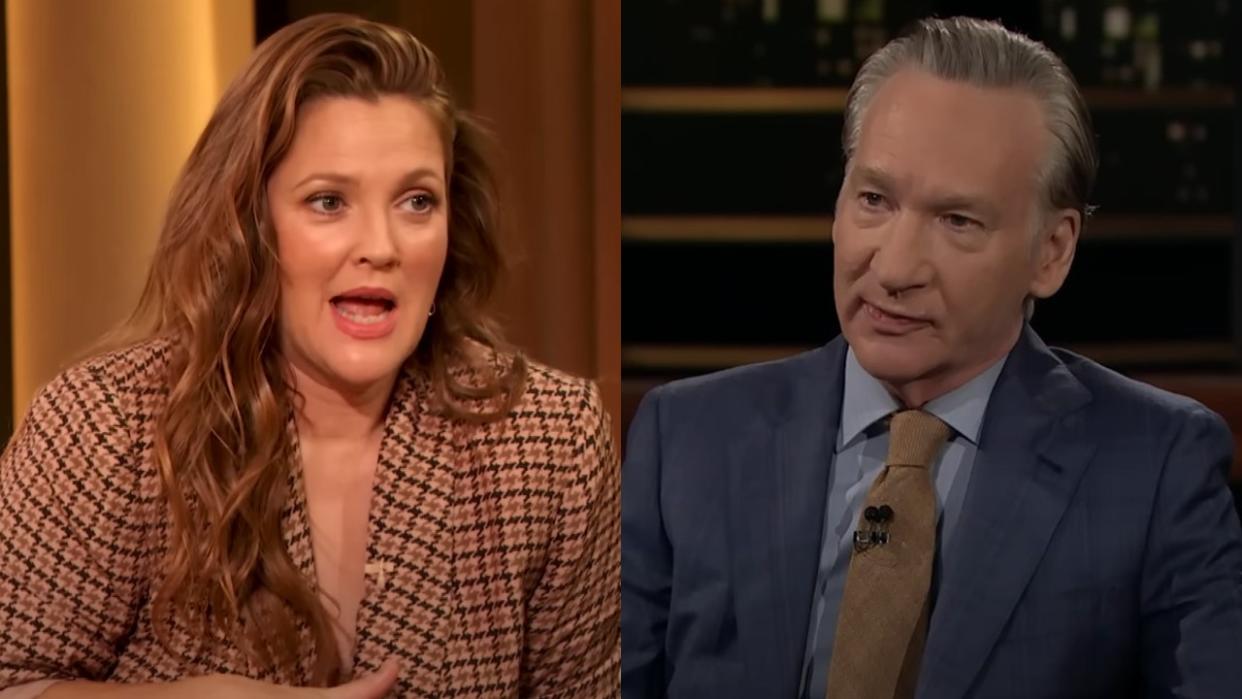  From left to right: screenshots of Drew Barrymore on The Drew Barrymore Show and Bill Maher on Real Time with Bill Maher. 