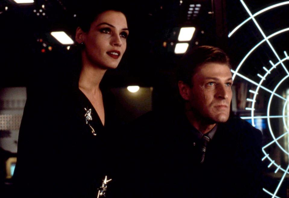 Famke Janssen as Xenia Onatopp with Sean Bean's double-crossing Alec Trevelyan in GoldenEye. (Alamy)