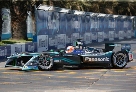 Formula E - FIA Formula E Santiago ePrix - Santiago, Chile - February 3, 2018. Panasonic Jaguar Racing driver Nelson Piquet Jr. of Brazil in action during the race. REUTERS/Rodrigo Garrido