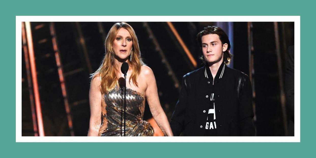 Celine Dion accepting an award with her son