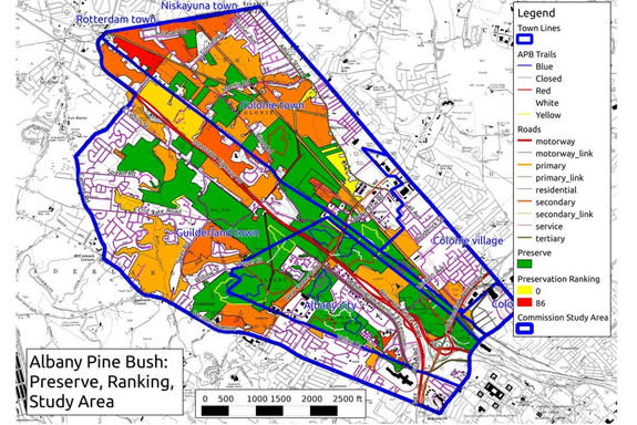 Map of the fragmented Albany Pine Bush ecosystem.