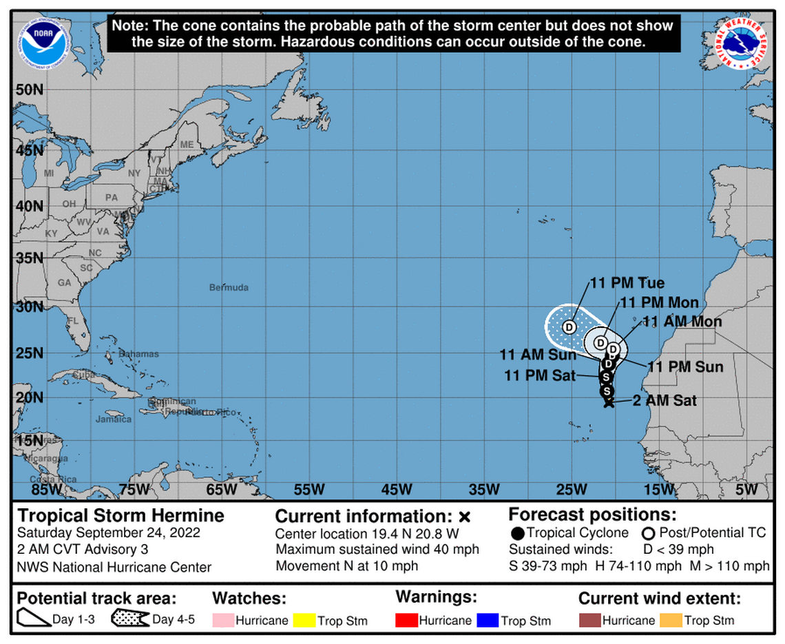 Tropical Storm Hermine has formed off the west coast of Africa, becoming the eighth tropical storm of the 2022 Atlantic season.