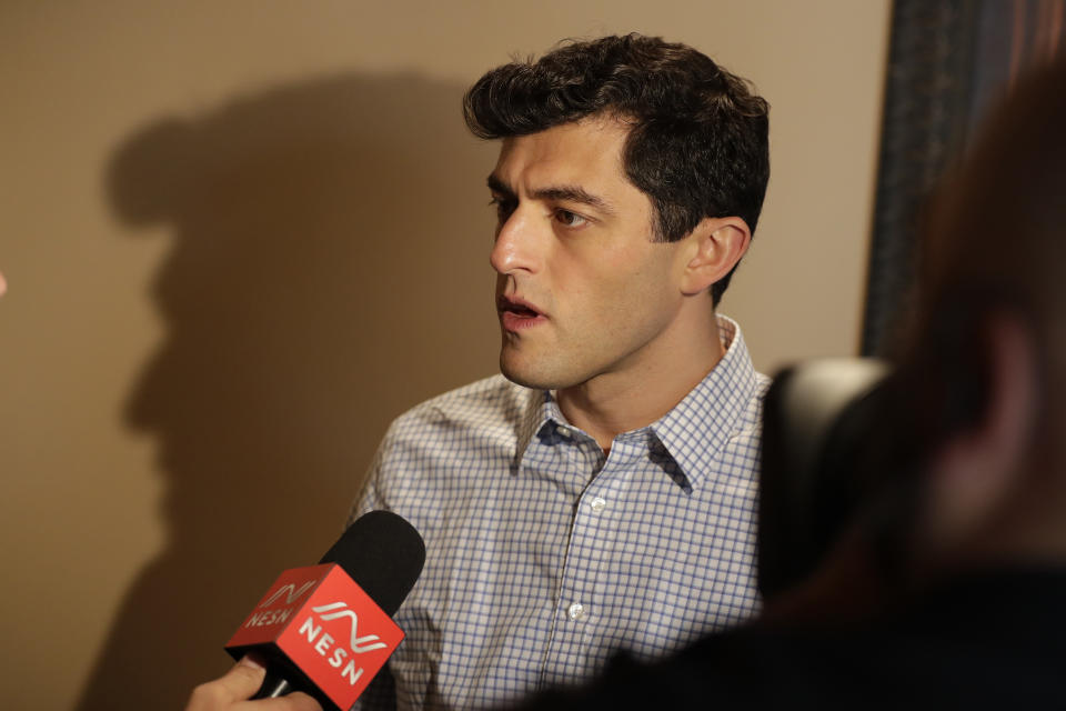 Boston Red Sox president of baseball operations Chaim Bloom speaks at a media availability during the Major League Baseball general managers annual meetings, Wednesday, Nov. 13, 2019, in Scottsdale, Ariz. (AP Photo/Matt York)