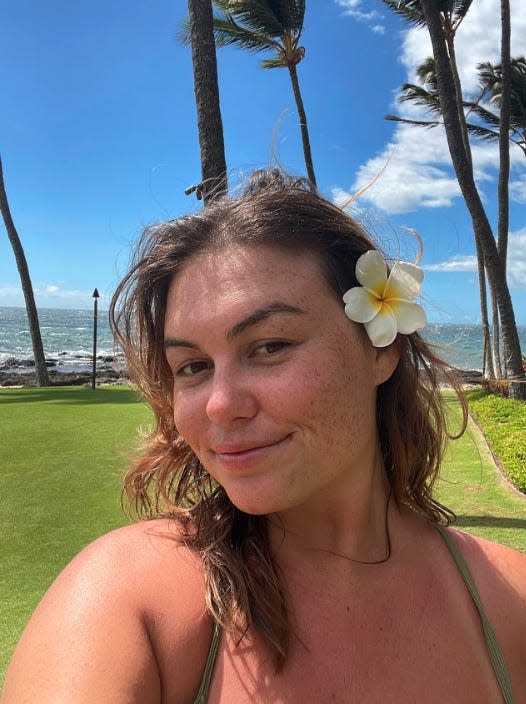 Teaghan Skulszki selfie with flower in her hair maui hawaii