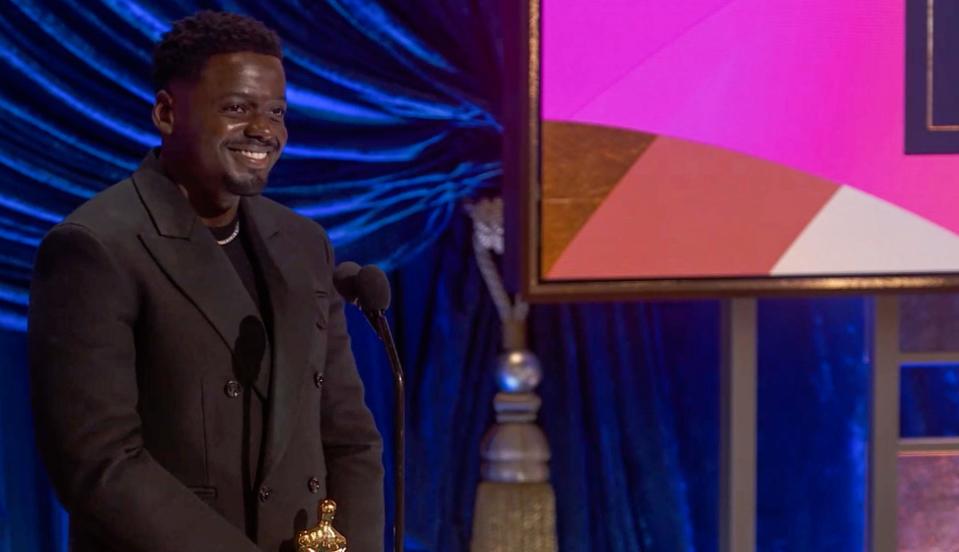 Daniel Kaluuy accepts the Best Performance by an Actor in a Supporting Role award for "Judas and the Black Messiah" onstage during the Oscars at the Dolby Theatre on April 25, 2021 in Hollywood, California.