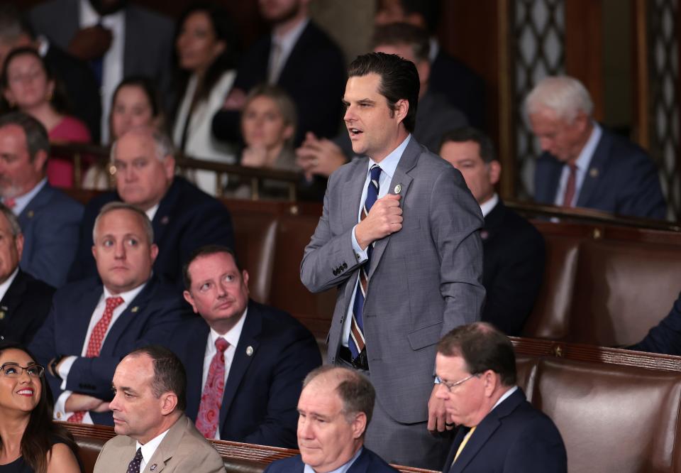 U.S. Rep. Matt Gaetz, R-Fla., casts his vote as the House of Representatives holds an election for a new Speaker of the House at the U.S. Capitol on October 25, 2023 in Washington, DC.