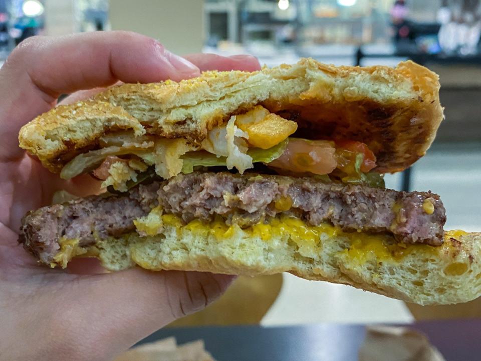 A half-eaten Roy Rogers burger