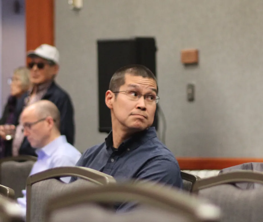 Craig Chythlook listens to the North Pacific Fishery Management Council this week. (Photo by Nathaniel Herz/Northern Journal)