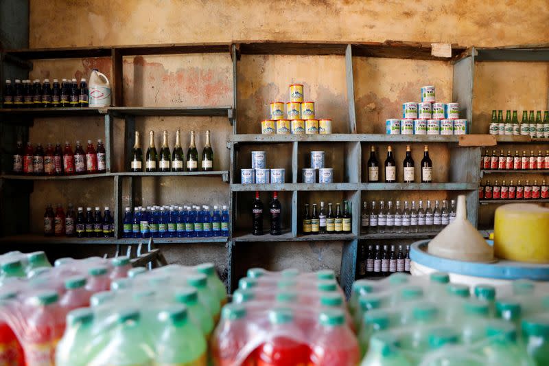 Goods are displayed for sale at a general store in Jean-Rabel