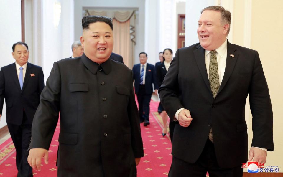 'Little rocket man': Mike Pompeo with Kim Jong-un in Pyongyang, October 2018 - Reuters/KCNA