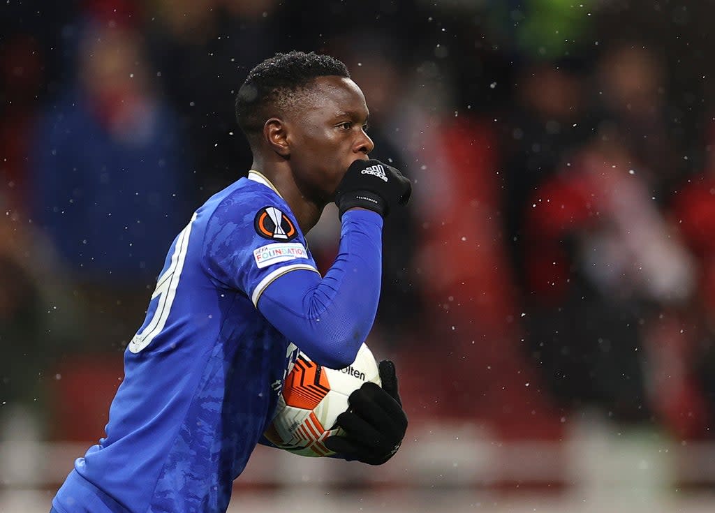 Patson Daka scored four times in Russia to revive Leicester’s hopes (AP/PA) (AP)