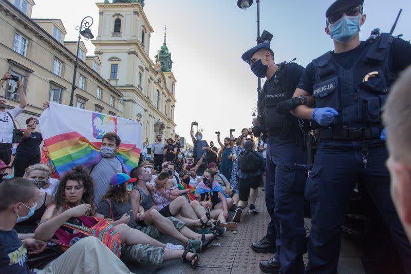 LGBT supporters protest in Warsaw